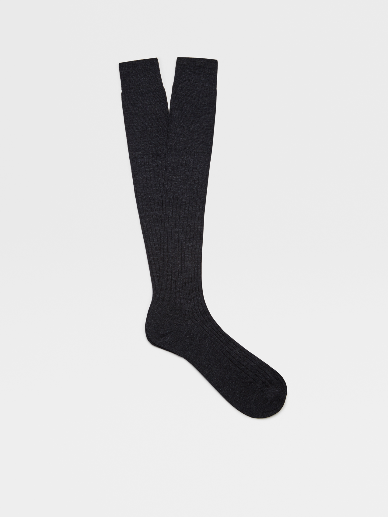 Dark Grey Wool Ribbed Knee Socks